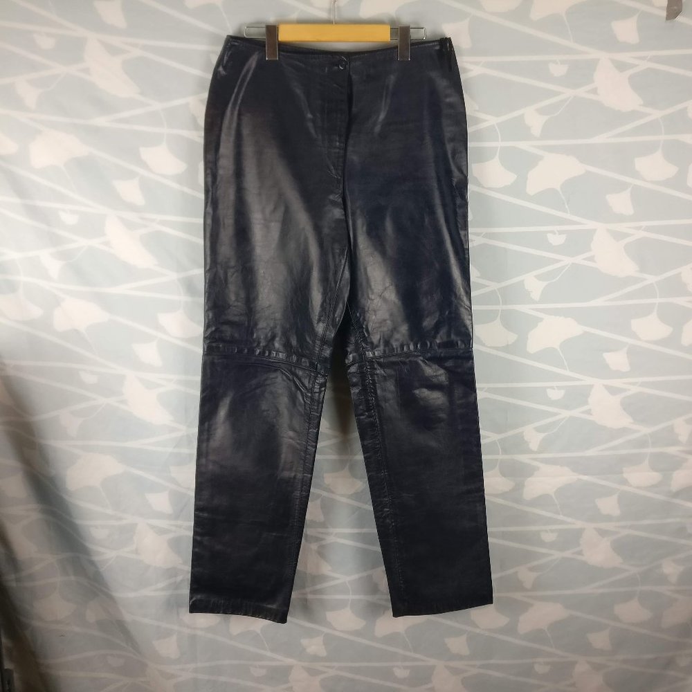 High Rise Straight Leg BLUE Vintage Canada Leather Pant Leather Trouser sz 10